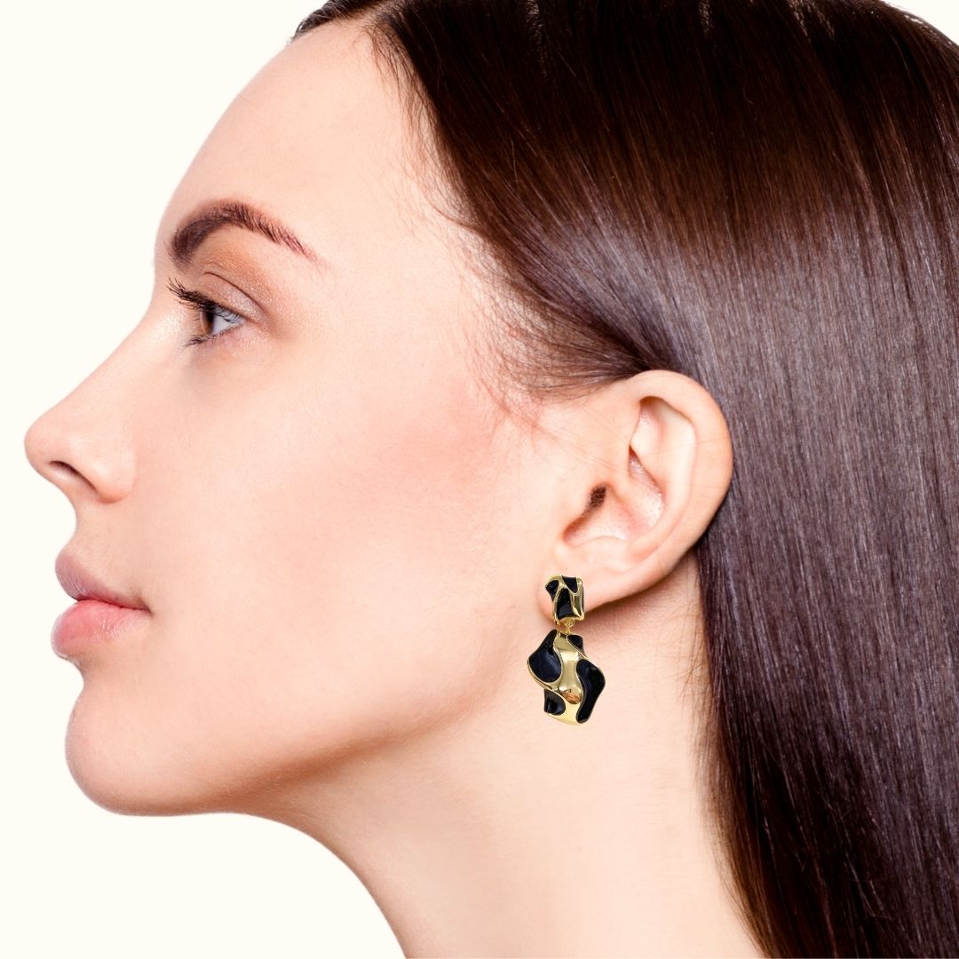 Black And Gold Abstract Danglers Nestasia