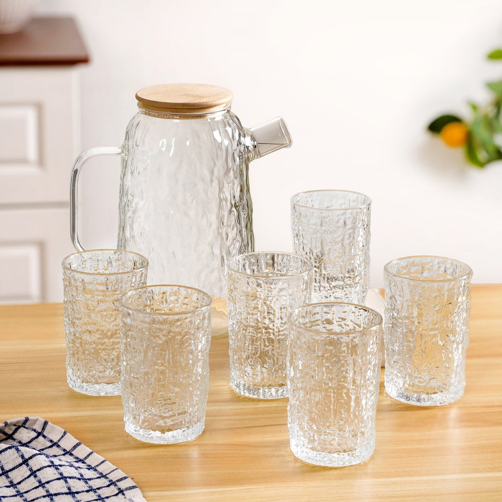 Textured Jug And Glass Set Of 7 Nestasia