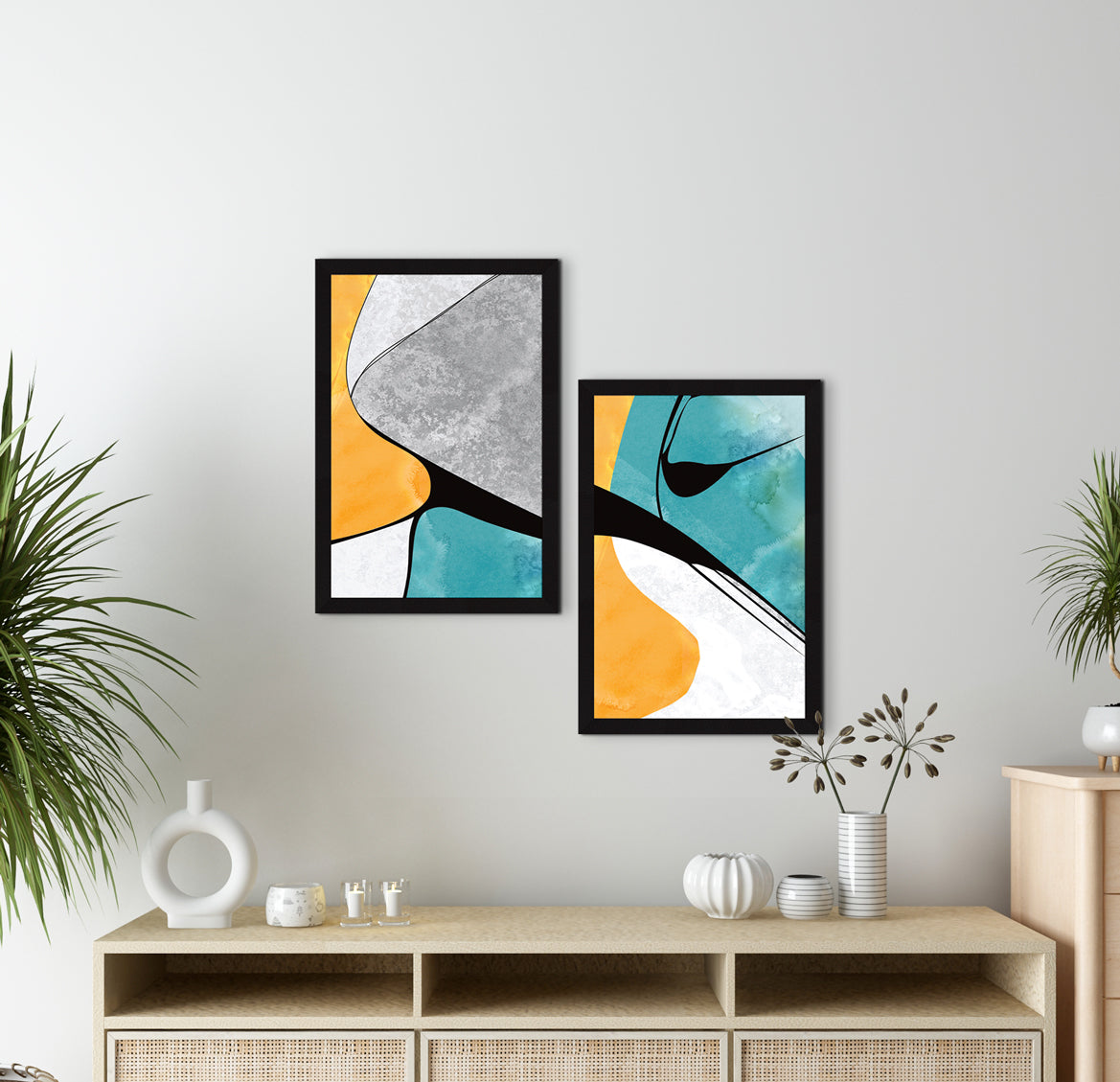ArtX Scenery Aesthetic Wall Decor Paintings with Frame for Home Decoration & Living Room, Set Of 2 AXII-17-ABS ArtX