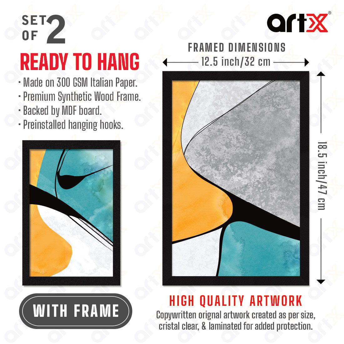 ArtX Scenery Aesthetic Wall Decor Paintings with Frame for Home Decoration & Living Room, Set Of 2 AXII-17-ABS ArtX