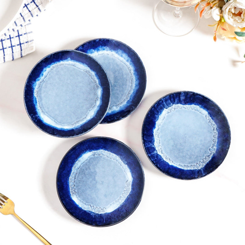 Abstract Ombre Blue Ceramic Dessert Plate Set Of 4 15cm Nestasia