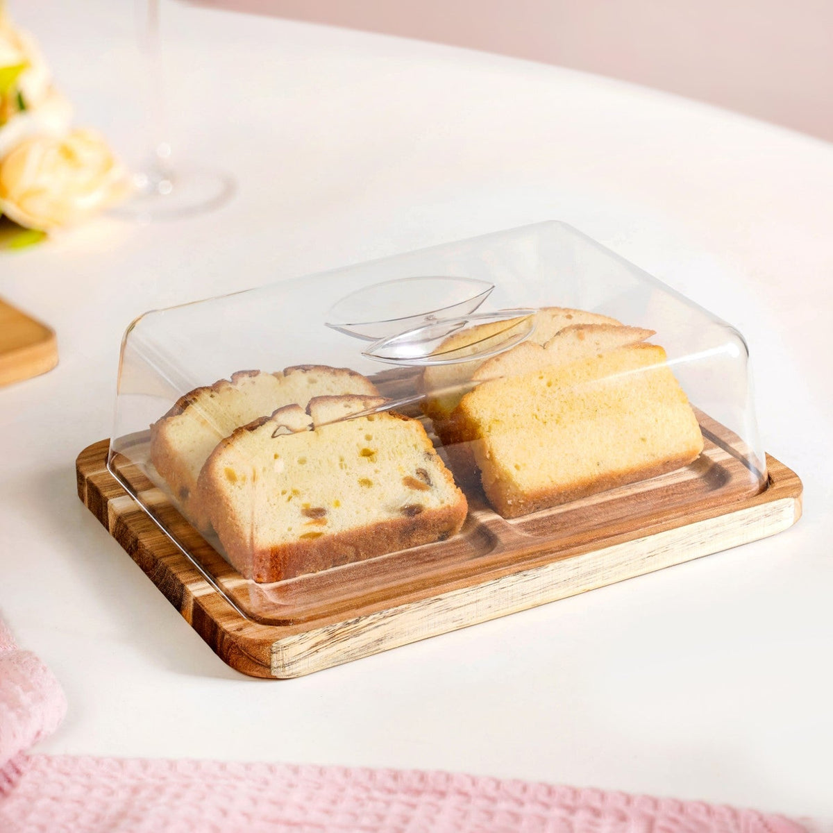 Acacia Wood Bread Box With Transparent Cloche 22cm Nestasia