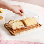 Acacia Wood Bread Box With Transparent Cloche 22cm Nestasia