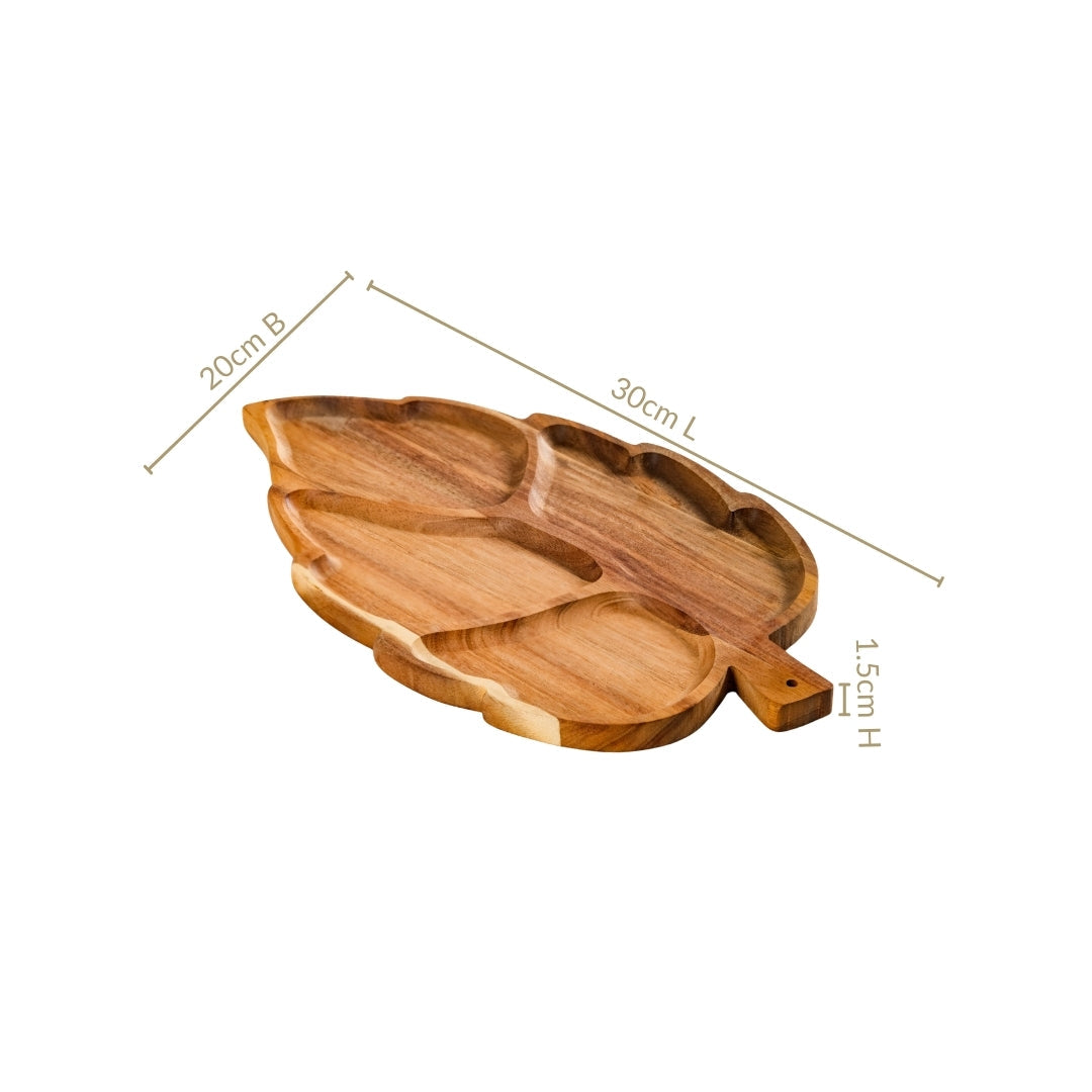 Sectioned Leaf Snack Platter Acacia Wood 12 Inch Nestasia