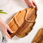 Sectioned Leaf Snack Platter Acacia Wood 12 Inch Nestasia