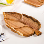Sectioned Leaf Snack Platter Acacia Wood 12 Inch Nestasia