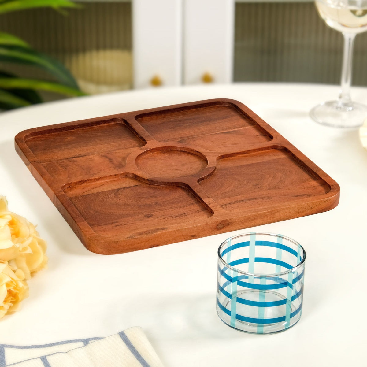 Platterazzi Sectioned Platter With Checkered Glass Bowl Set Of 2 Nestasia