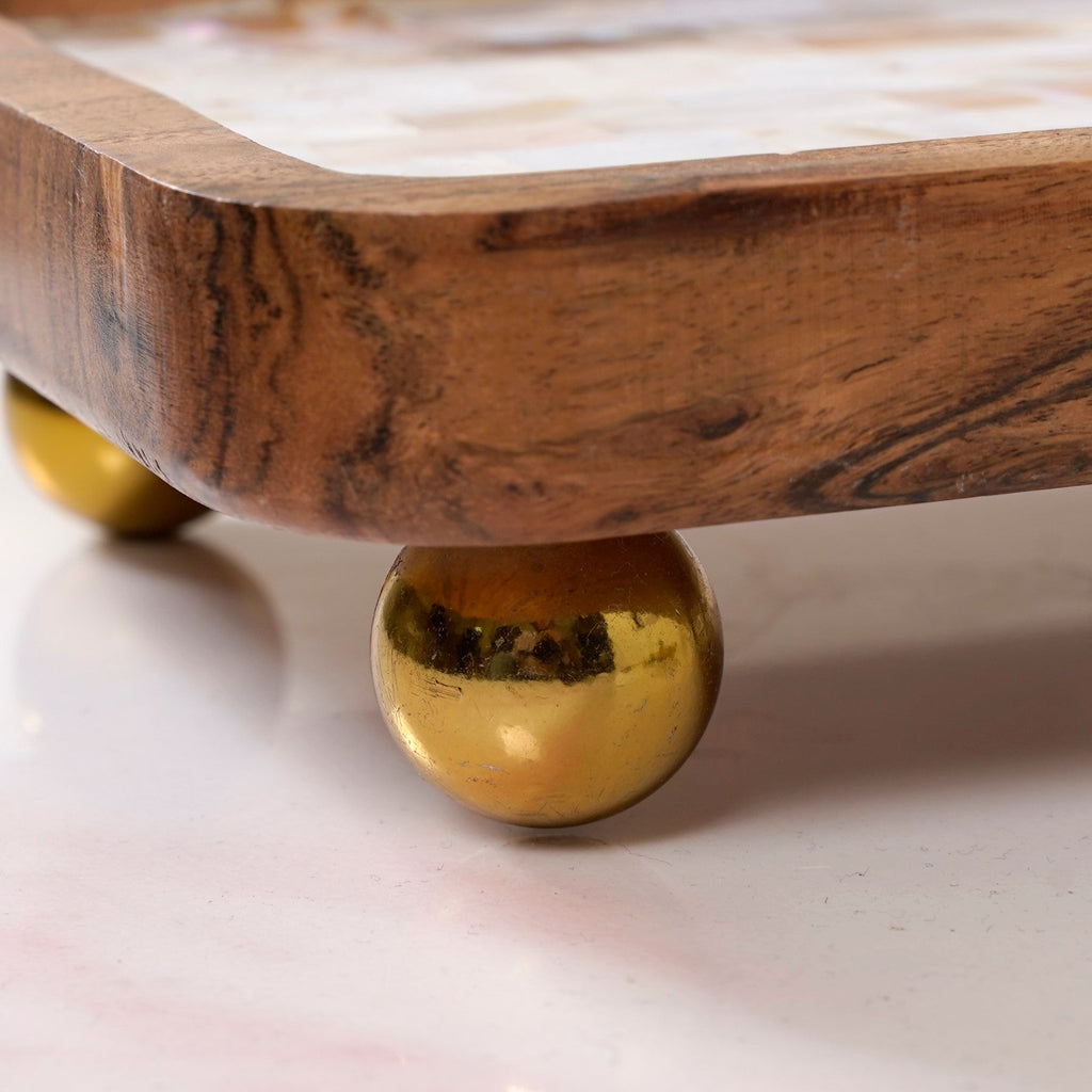 Acacia Serving Platter With Mother Of Pearl 35x15cm Nestasia