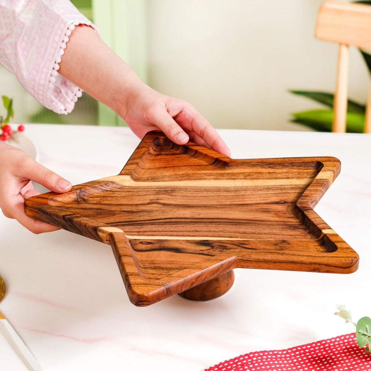 Acacia Star Dessert Cake Stand 34x33cm Nestasia