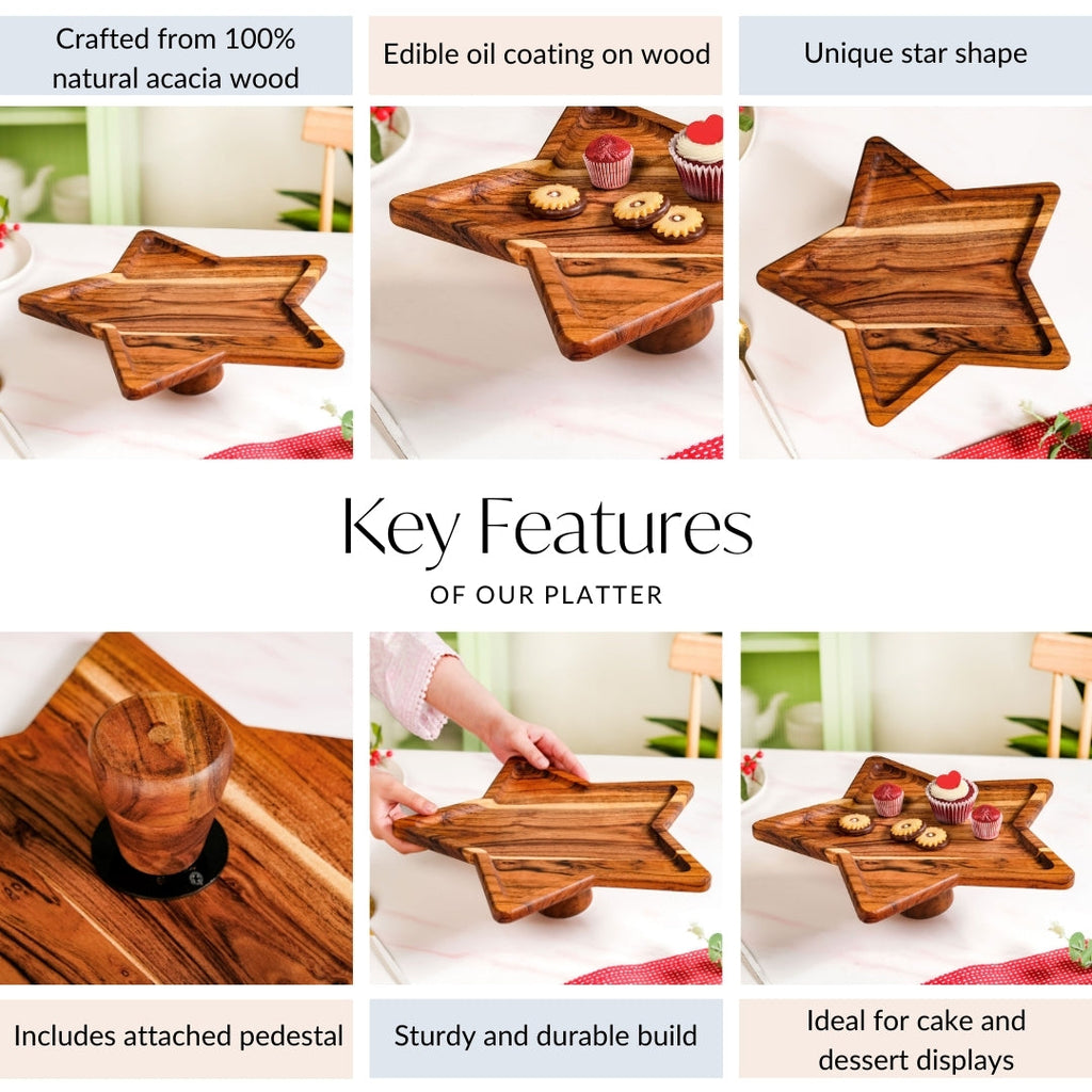 Acacia Star Dessert Cake Stand 34x33cm Nestasia
