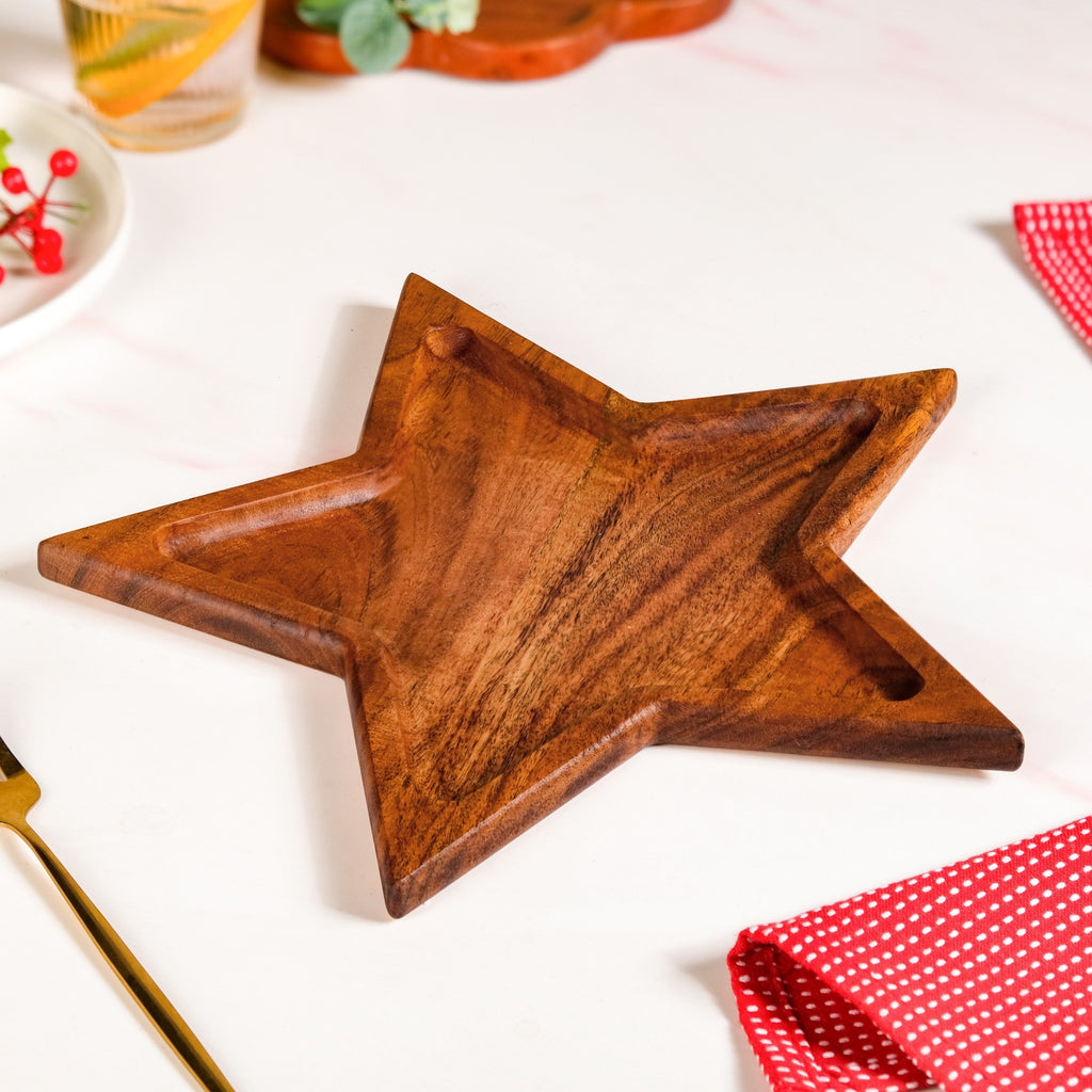 Acacia Wood Star Serving Platter 31x27cm Nestasia