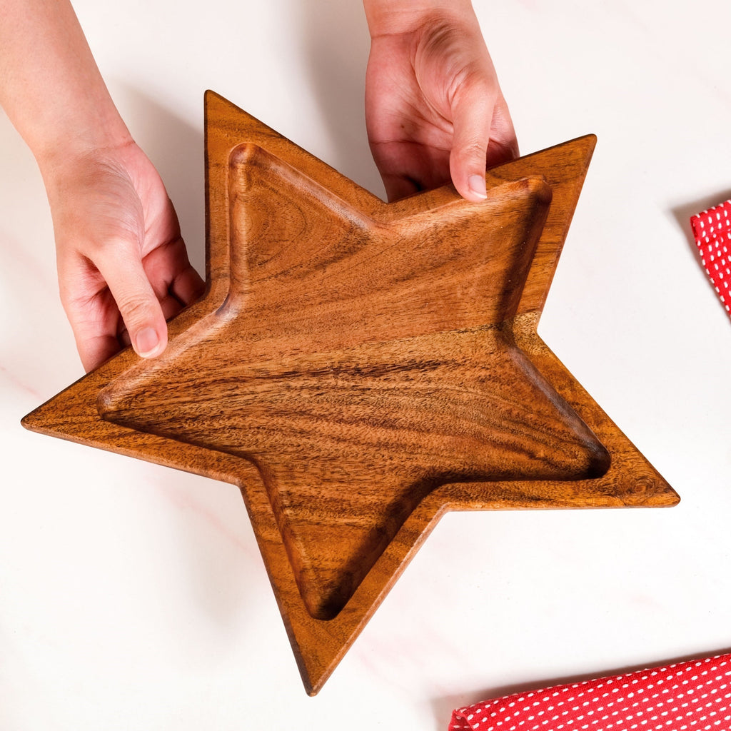 Acacia Wood Star Serving Platter 31x27cm Nestasia