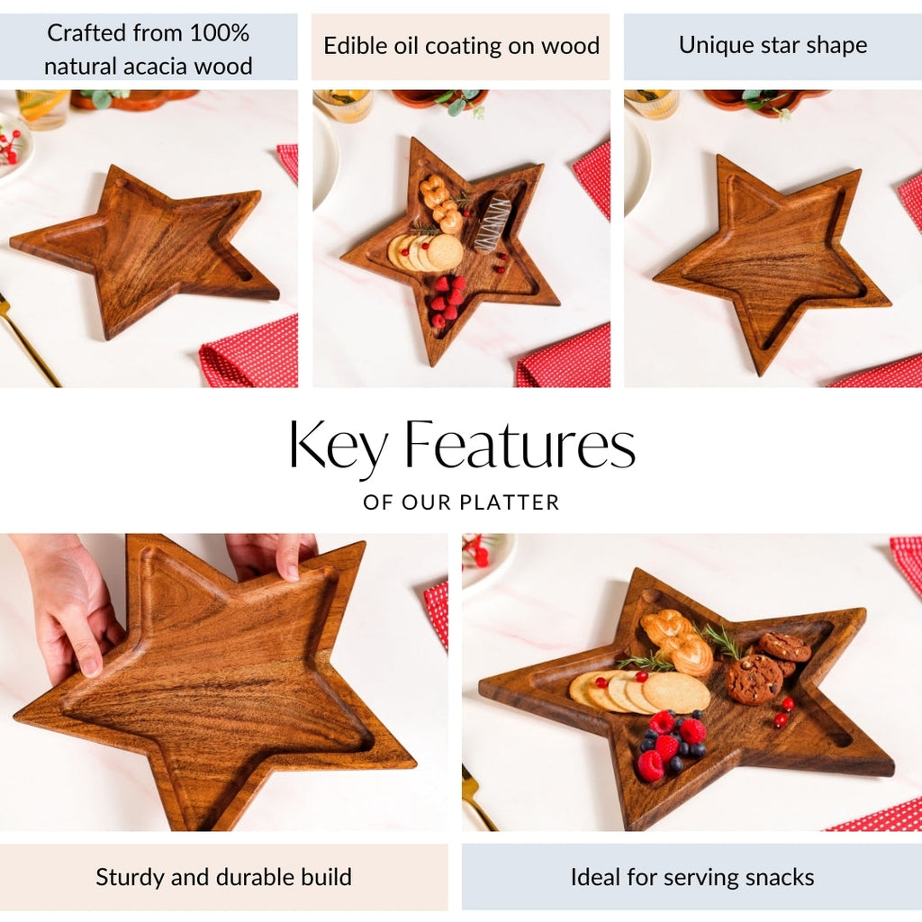 Acacia Wood Star Serving Platter 31x27cm Nestasia