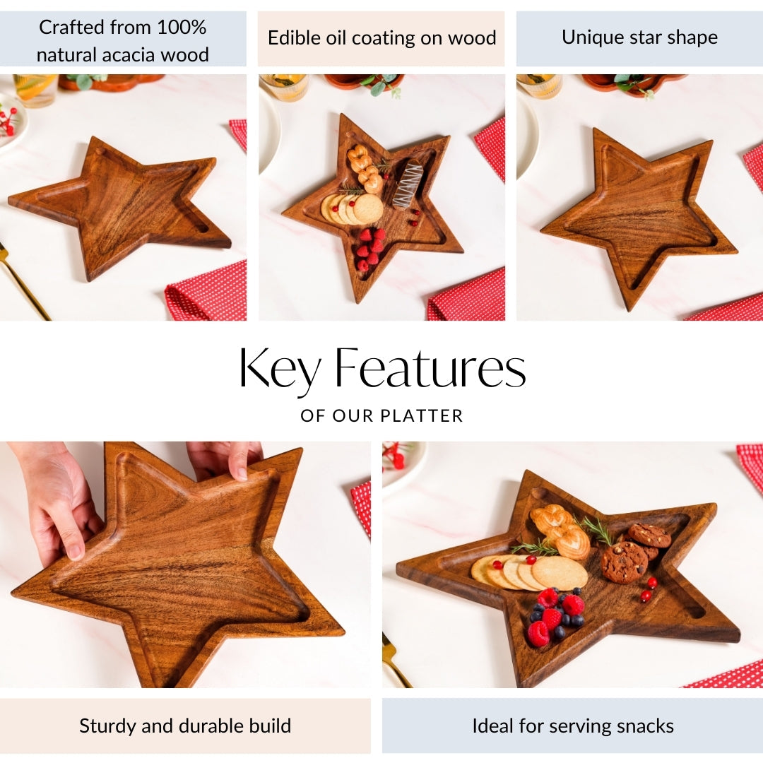 Acacia Wood Star Serving Platter 31x27cm Nestasia