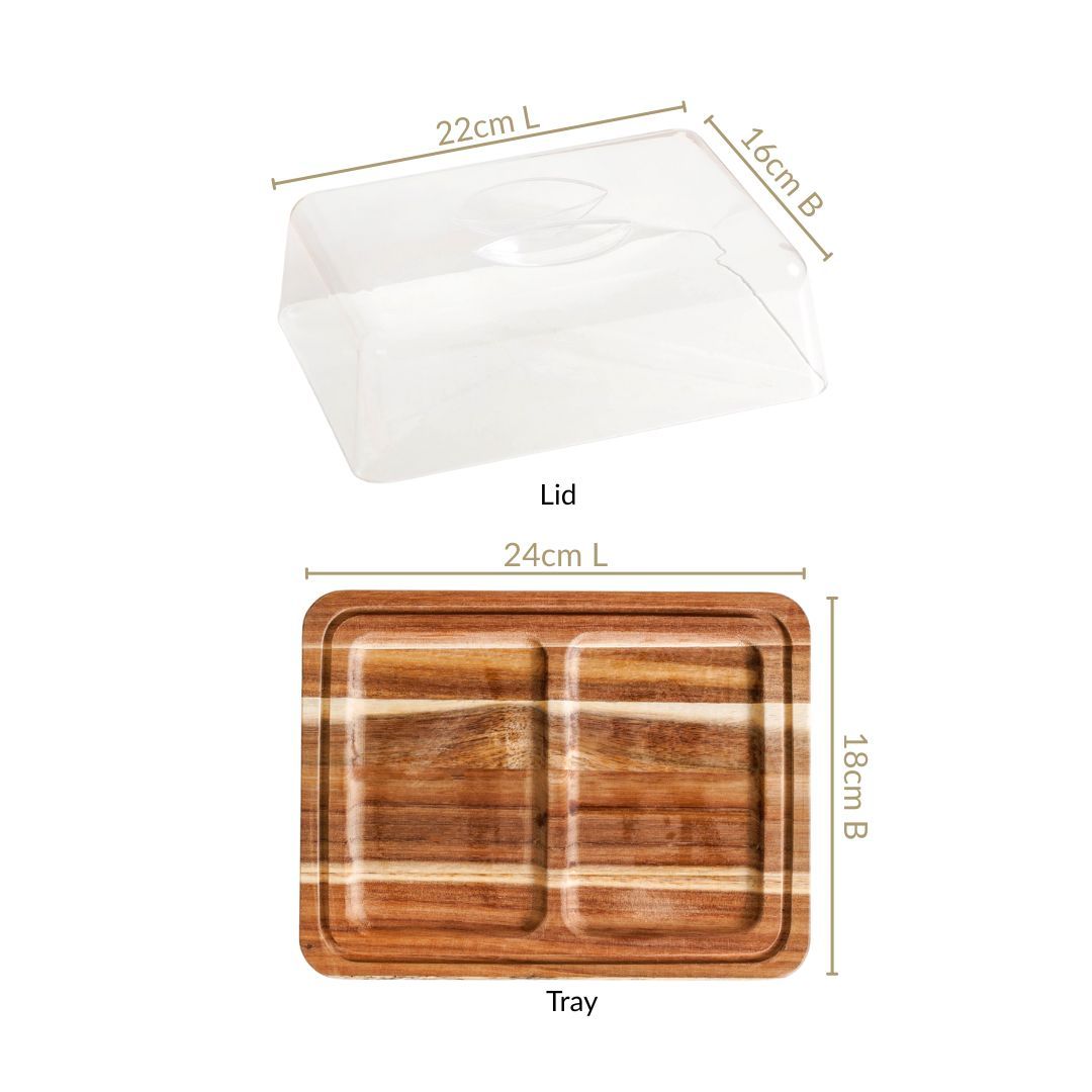 Acacia Wood Bread Box With Transparent Cloche 22cm Nestasia