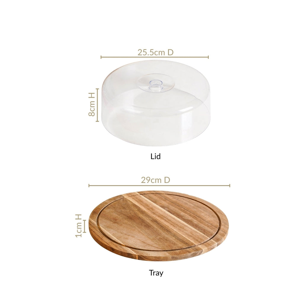 Acacia Wood Dessert Stand With Cloche 10 Inch Nestasia