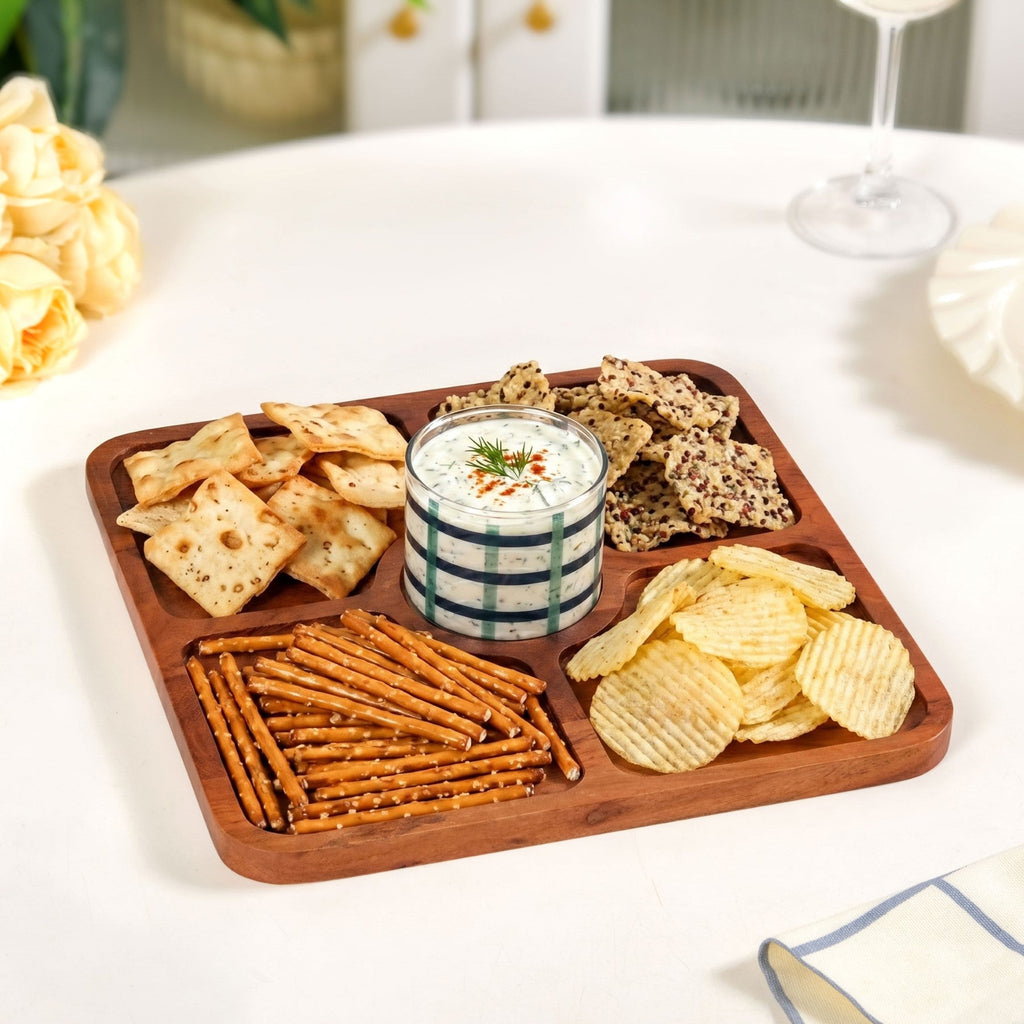 Platterazzi Sectioned Platter With Checkered Glass Bowl Set Of 2 Nestasia