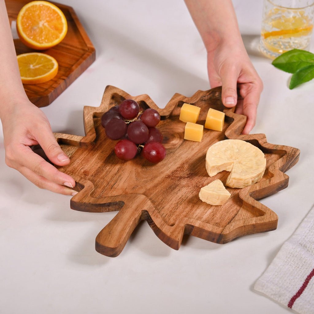 Acacia Wood Maple Leaf Serving Platter Nestasia