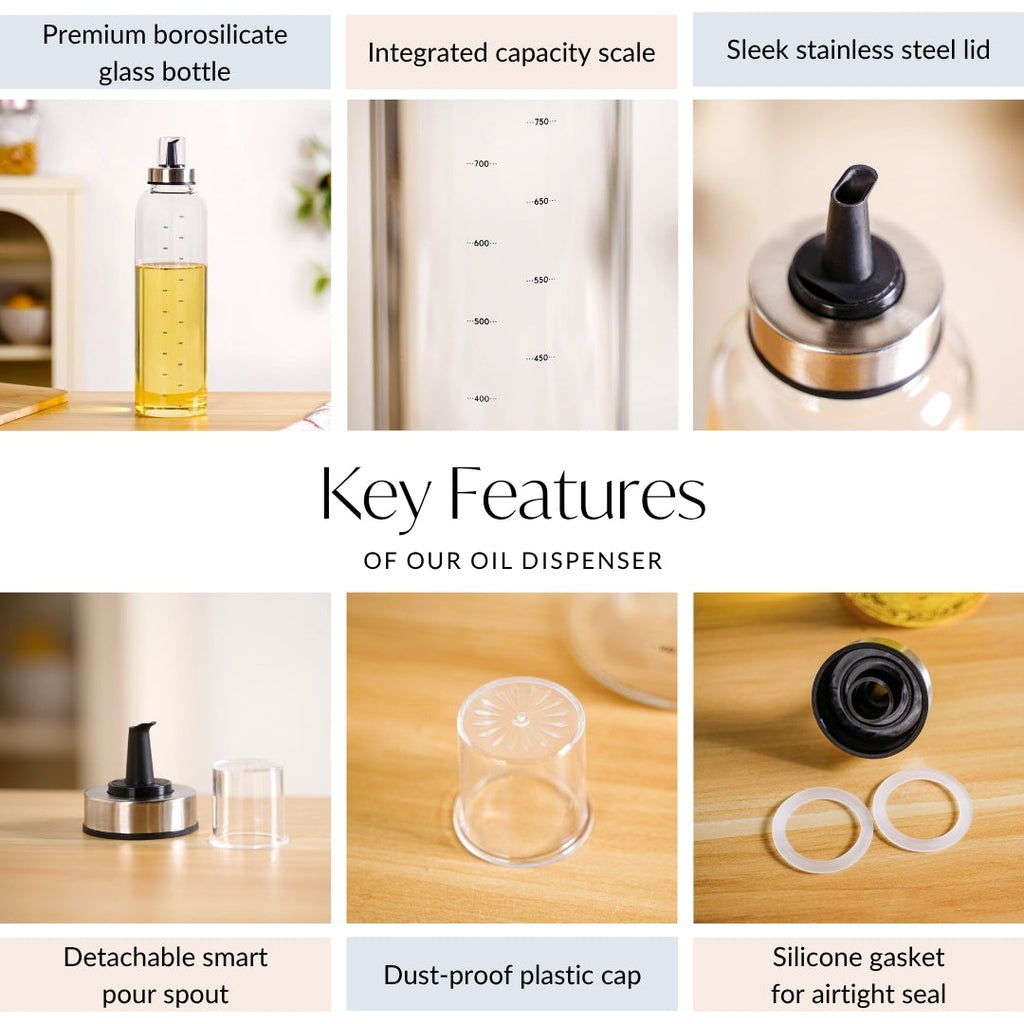 Accurate Pour Glass Oil And Vinegar Dispenser Bottle 1000ml Nestasia