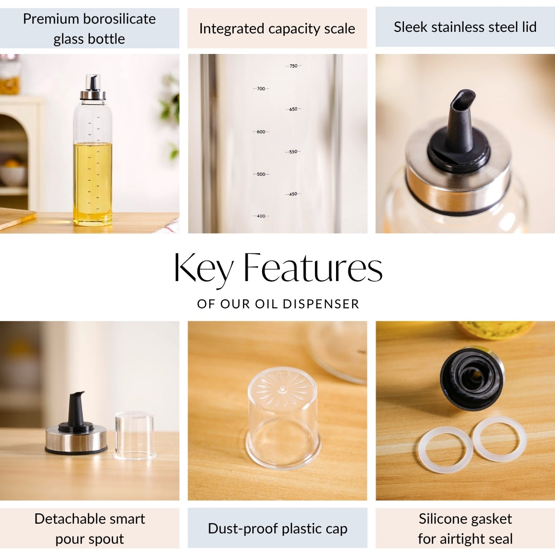 Accurate Pour Glass Oil And Vinegar Dispenser Bottle 1000ml Nestasia
