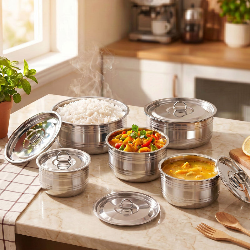 Stainless Steel Serving Storage Container Set Of 5 Nestasia