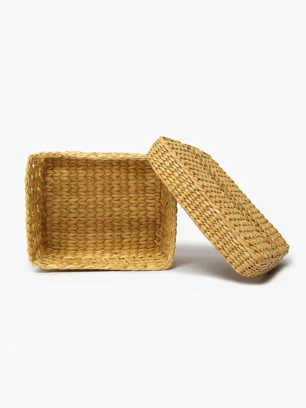Artisan Seagrass Lid Box for Jewelry, Belts & Scarves