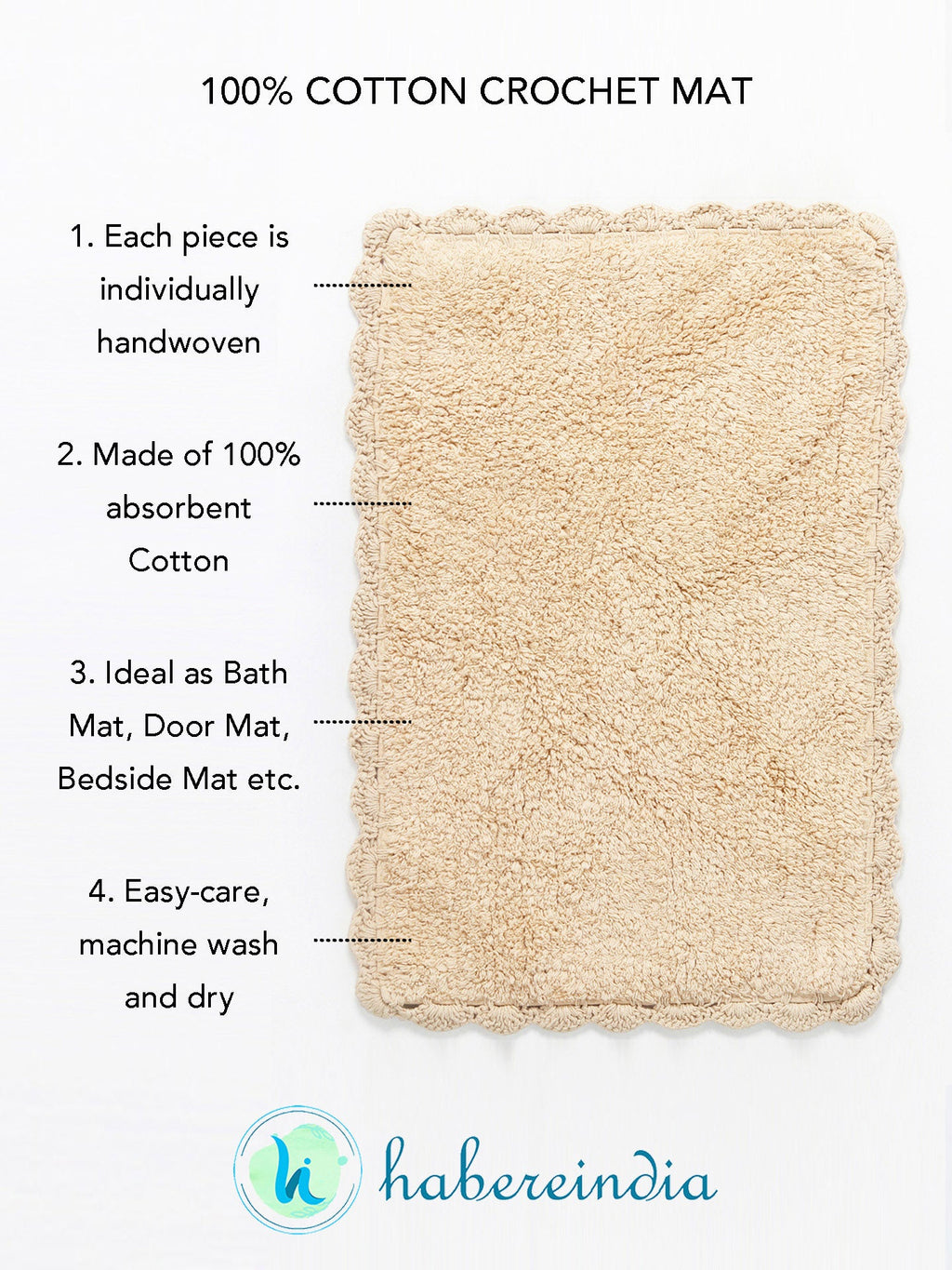 Absorbent Handloom Cotton Rectangular Bath Mat For Home Use