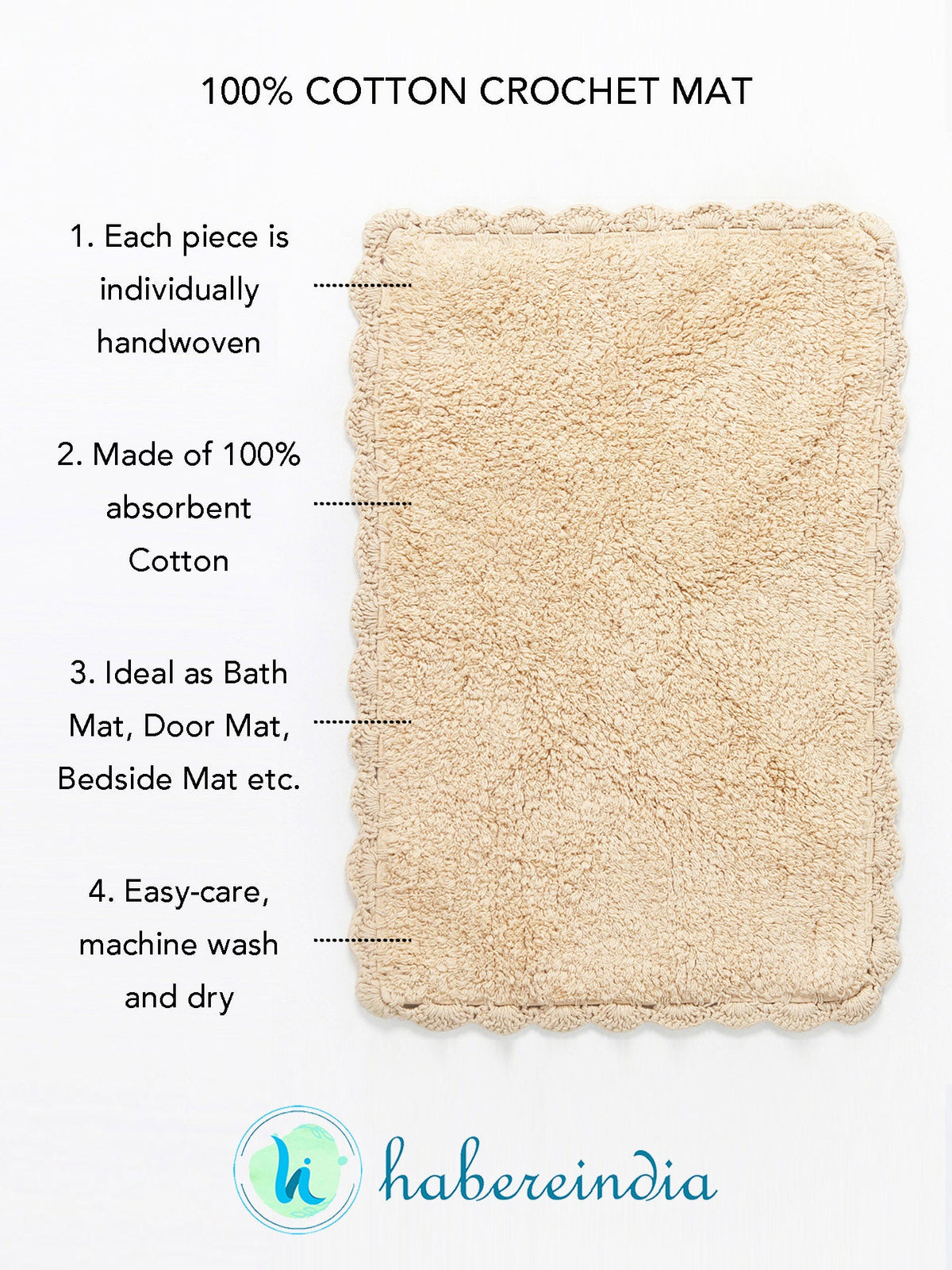 Absorbent Handloom Cotton Rectangular Bath Mat For Home Use