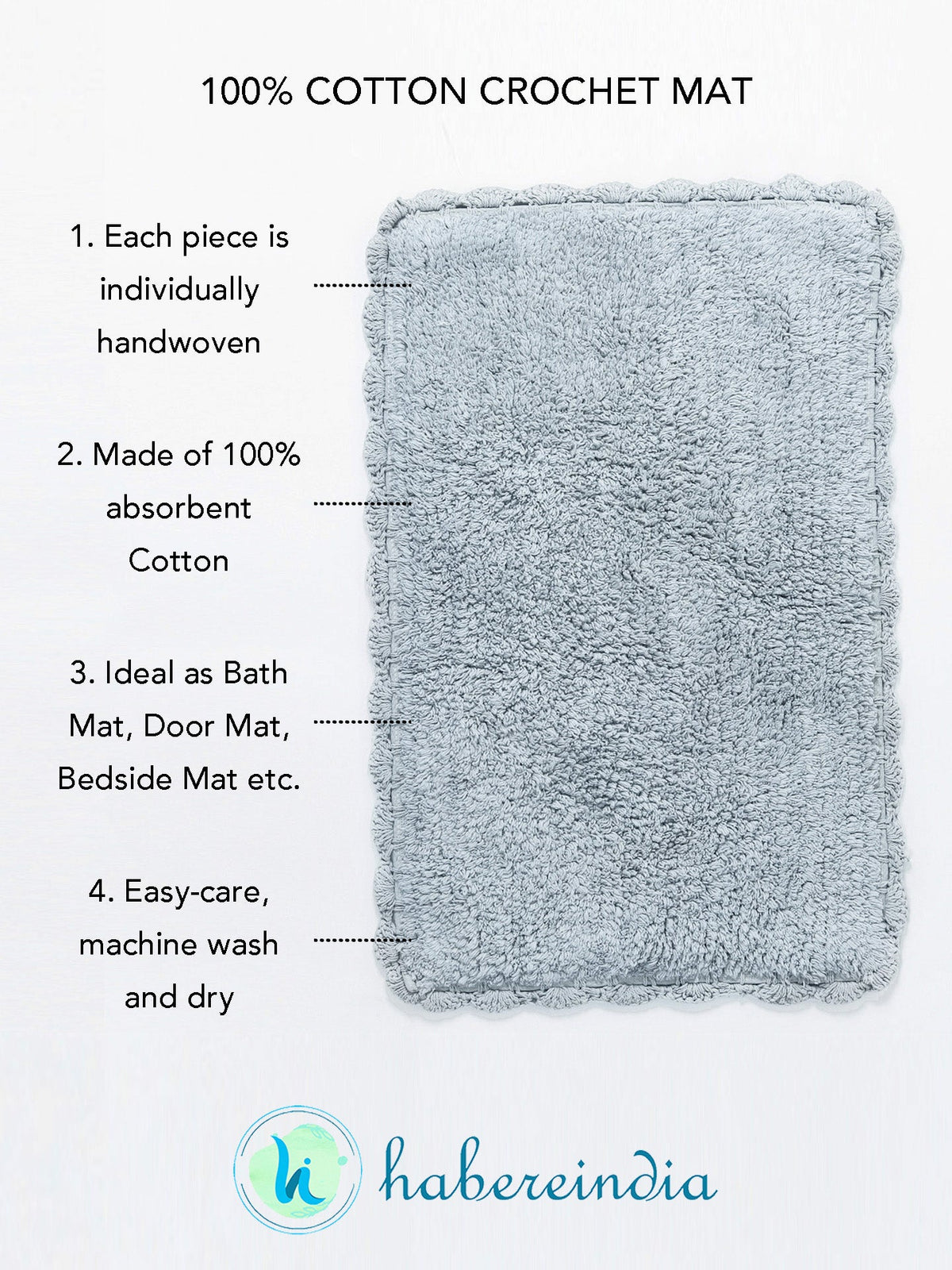 Handloom Cotton Rectangular Bath Mat For Bathroom