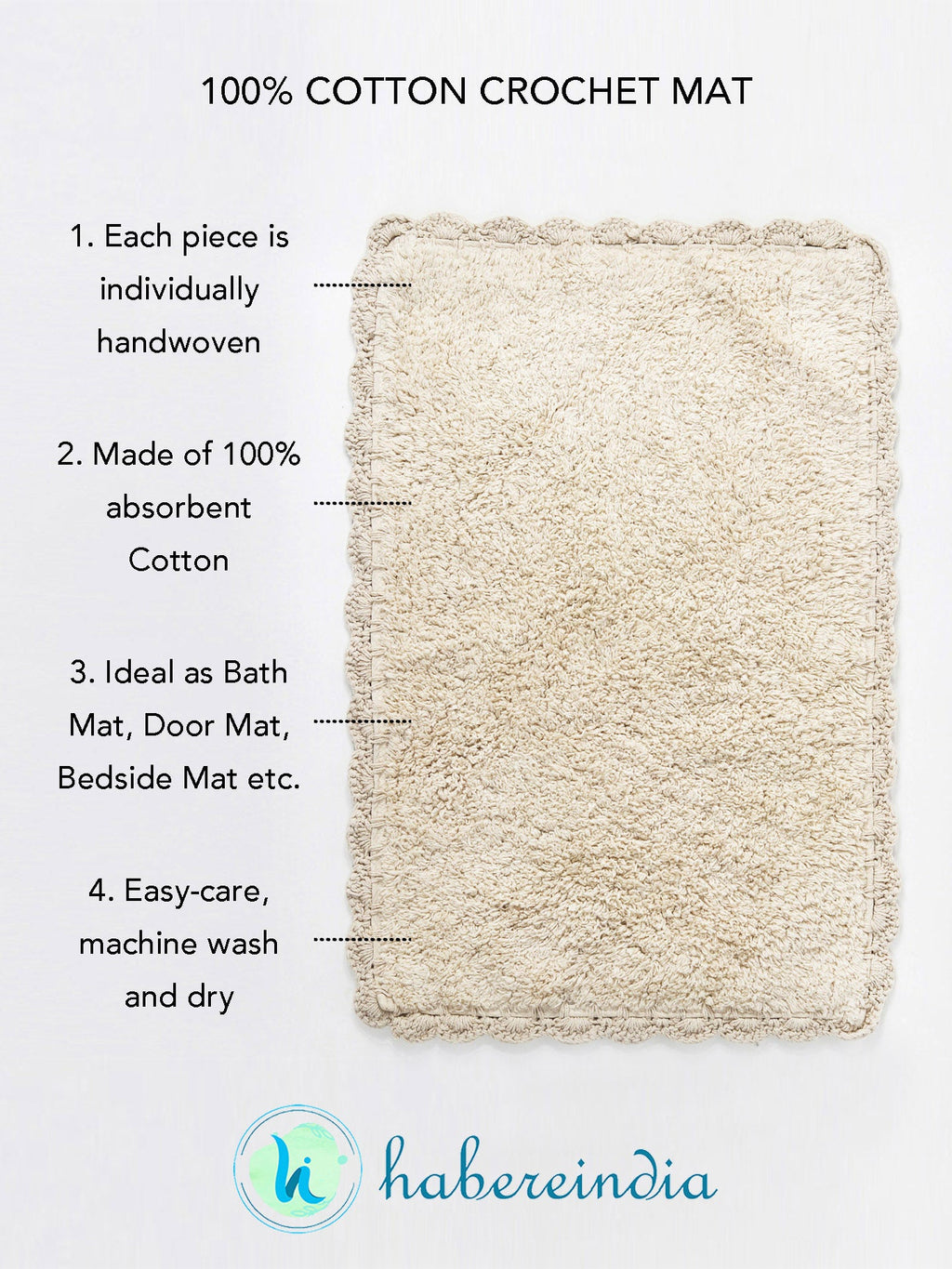 Handloom Cotton Rectangular Bath Mat For Living Space
