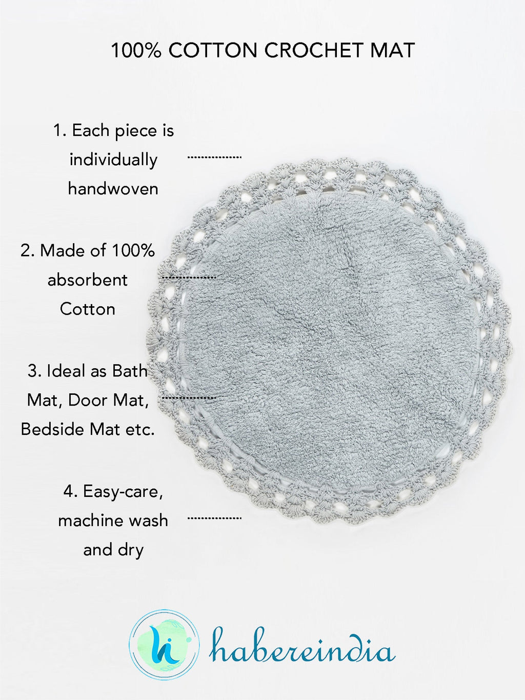 Soft Beige Handloom Cotton Round Bath Mat For Home