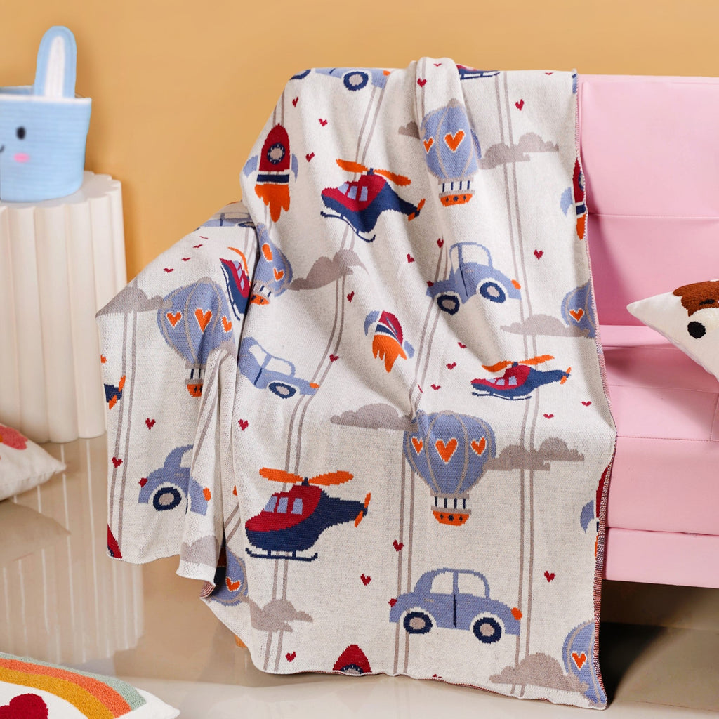 Adventure Travel Knitted Kids Cotton Throw Blanket 153x130cm Nestasia