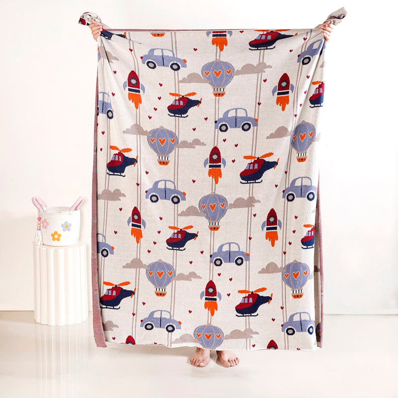 Adventure Travel Knitted Kids Cotton Throw Blanket 153x130cm Nestasia
