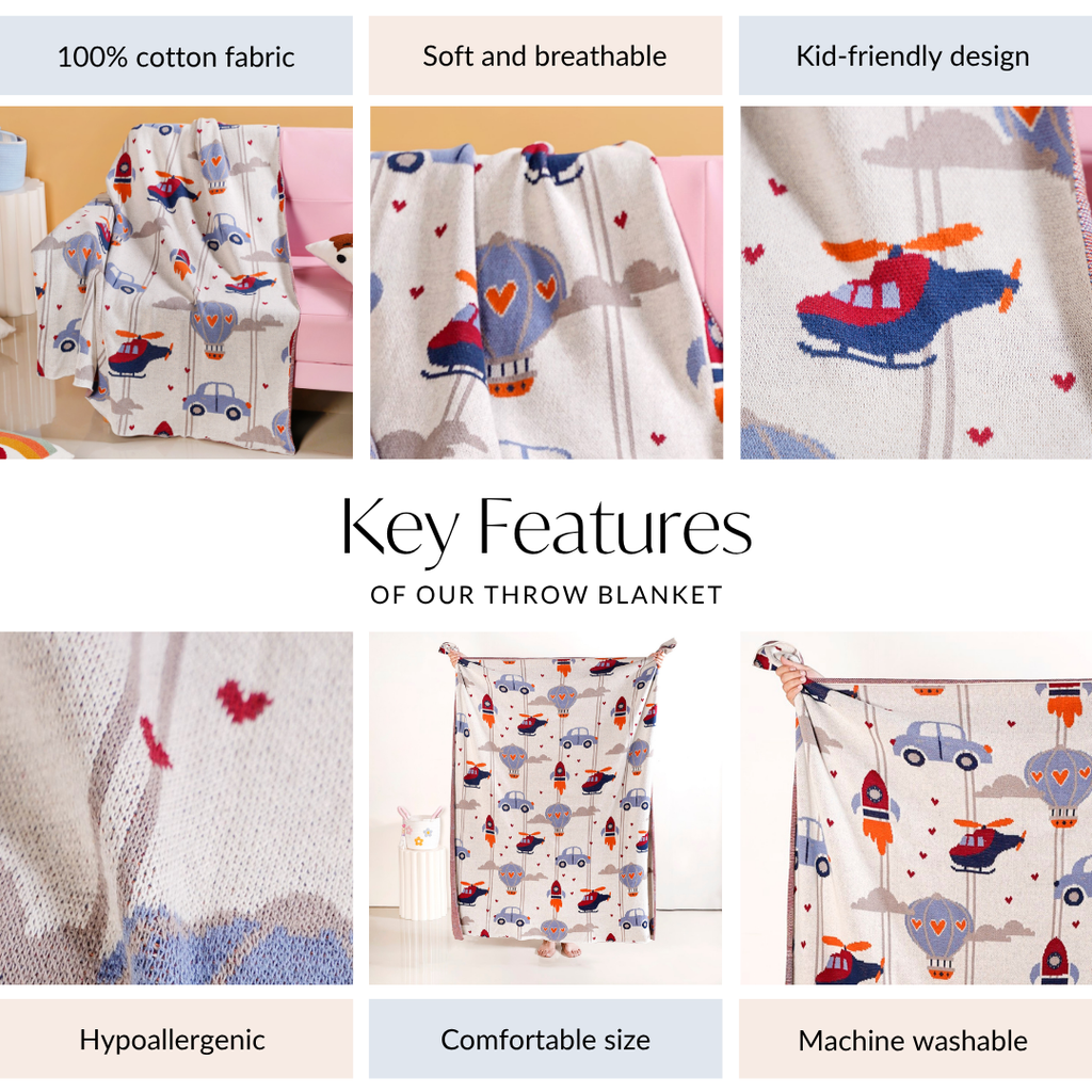 Adventure Travel Knitted Kids Cotton Throw Blanket 153x130cm Nestasia