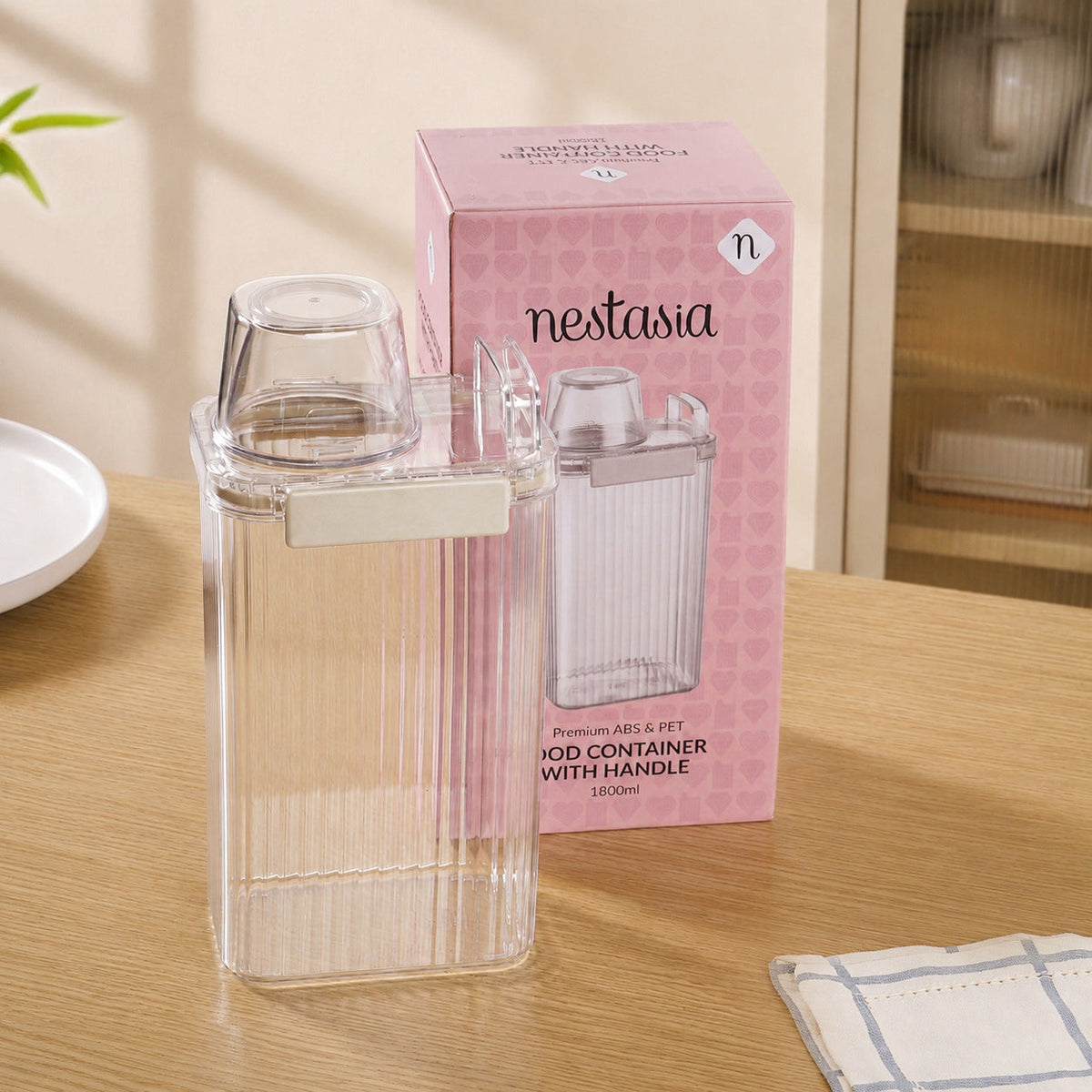 Airtight Cereal Dispenser Container With Measuring Cup 1800ml Nestasia