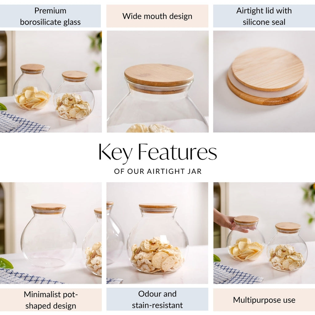 Round Shape Airtight Glass Jar Set Of 2 Large 1200ml Nestasia