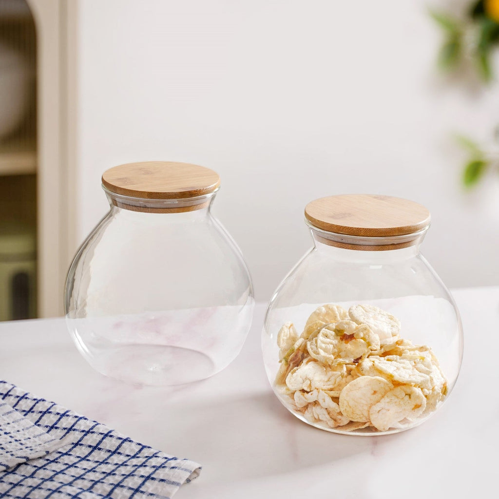 Round Shape Airtight Glass Jar Set Of 2 Large 1200ml Nestasia