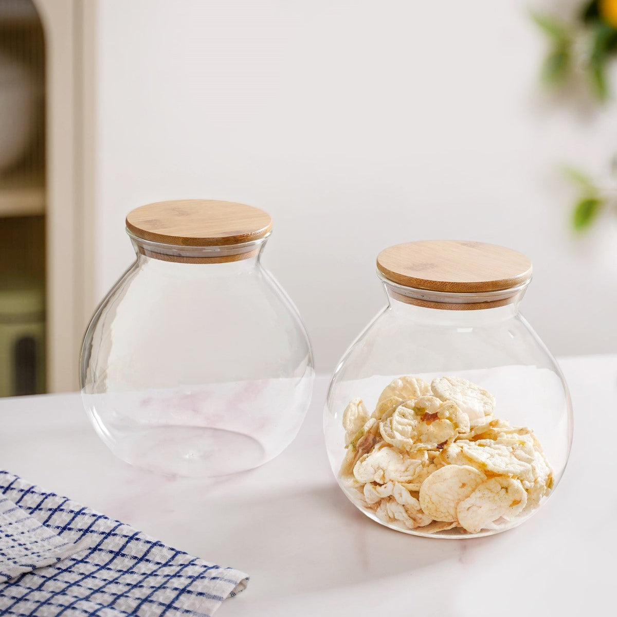Round Shape Airtight Glass Jar Set Of 2 Large 1200ml Nestasia