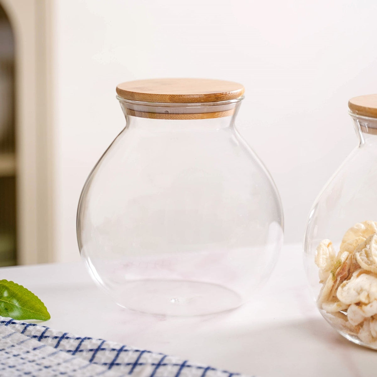 Round Shape Airtight Glass Jar Set Of 2 Large 1200ml Nestasia