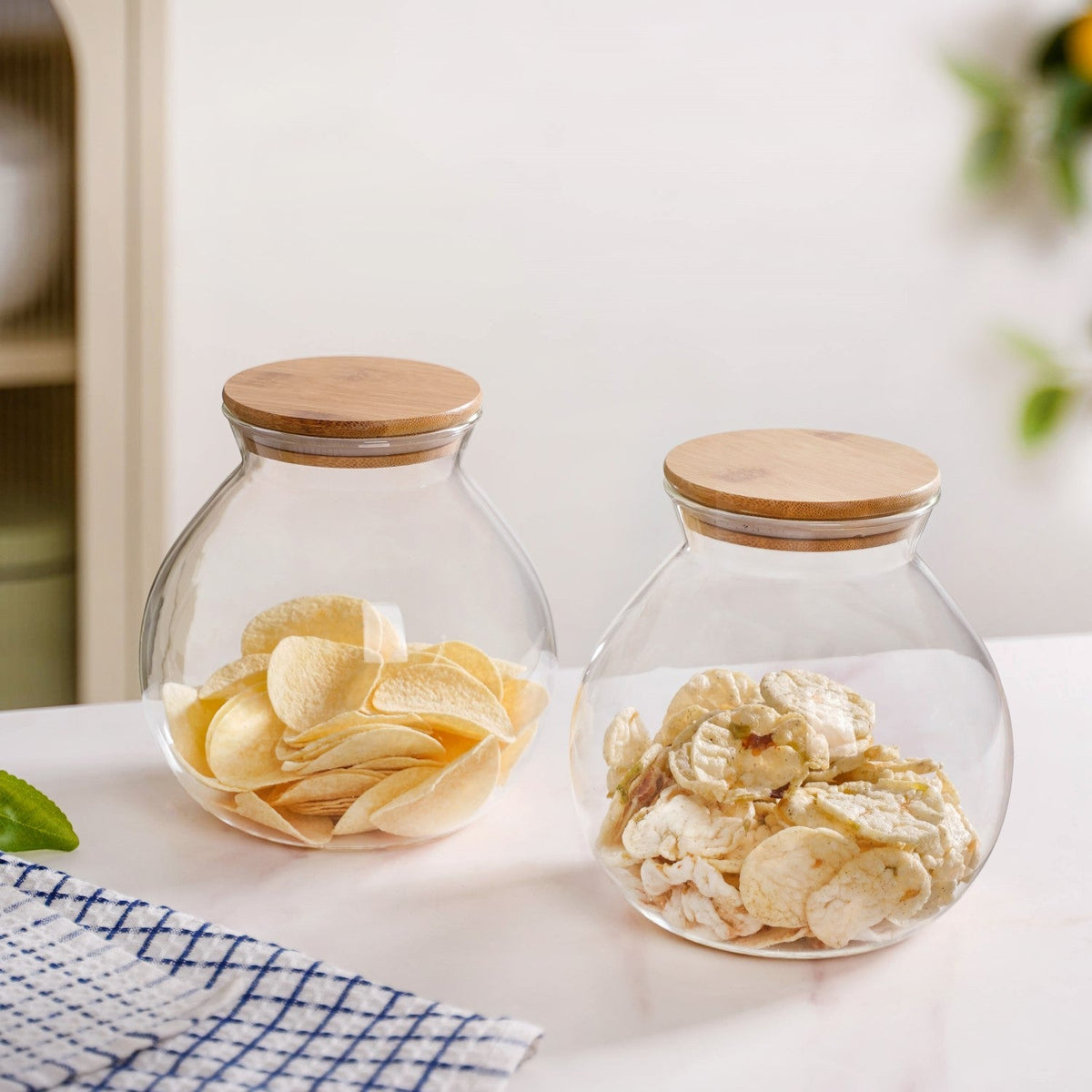 Round Shape Airtight Glass Jar Set Of 2 Large 1200ml Nestasia