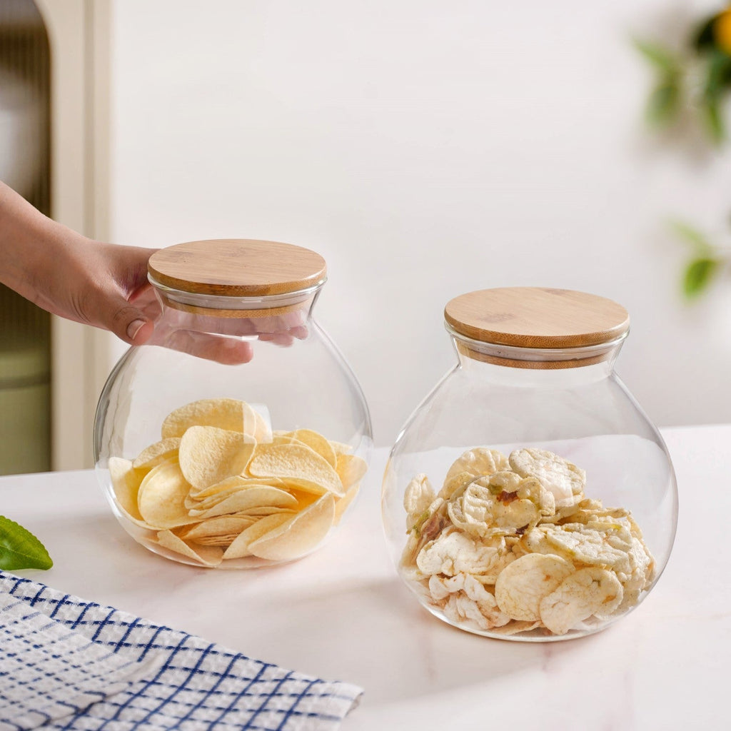 Round Shape Airtight Glass Jar Set Of 2 Large 1200ml Nestasia