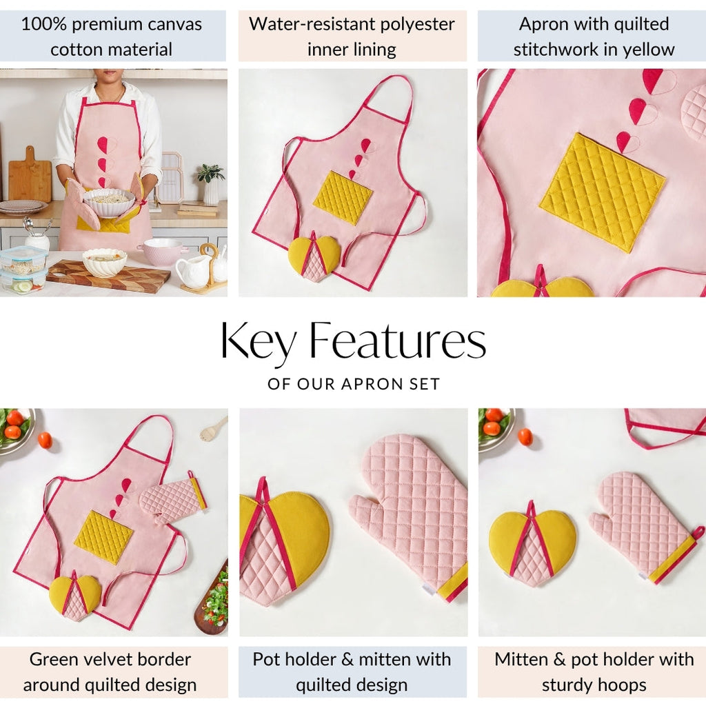 All Hearts Chef Apron With Mitten And Pot Holder Nestasia