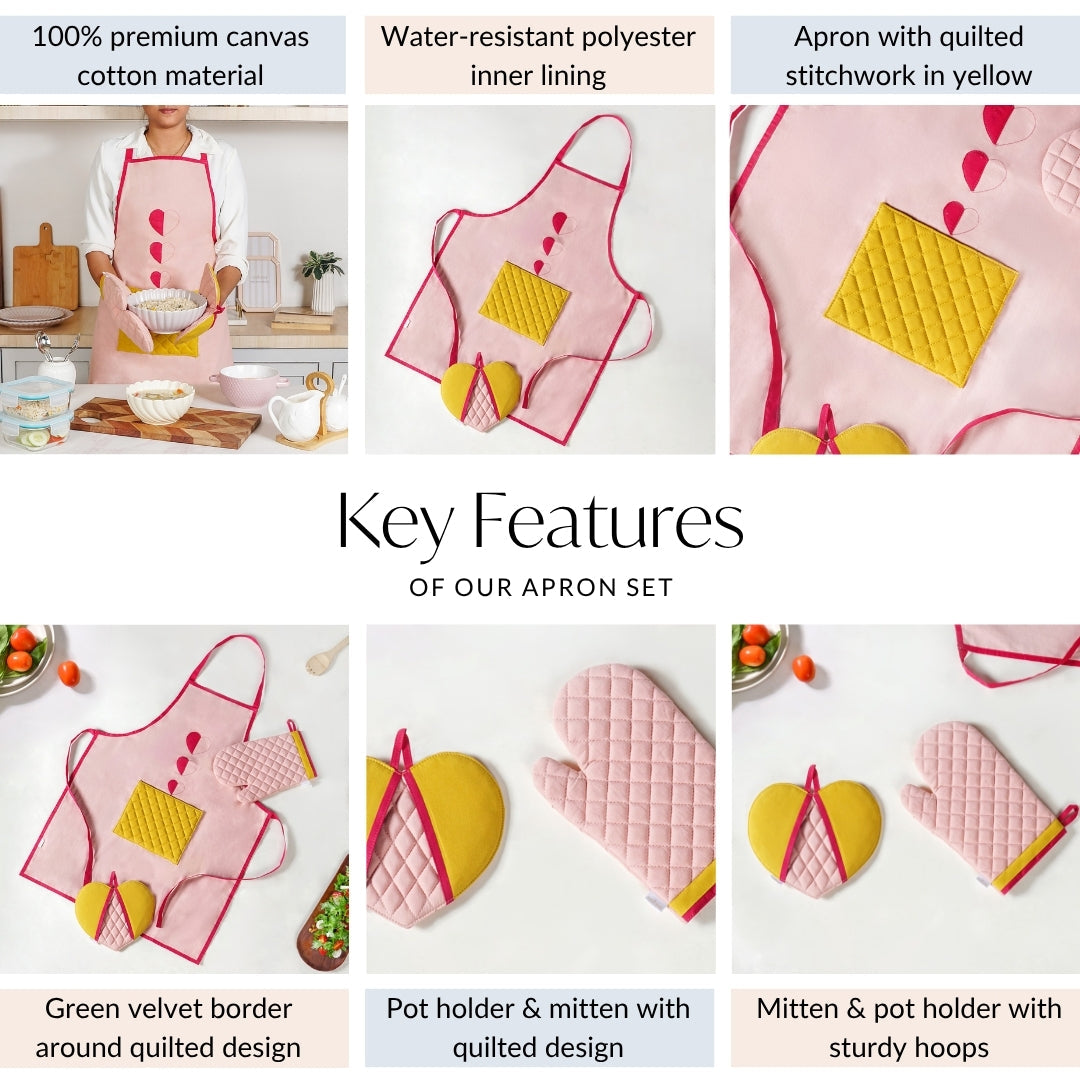 All Hearts Chef Apron With Mitten And Pot Holder Nestasia