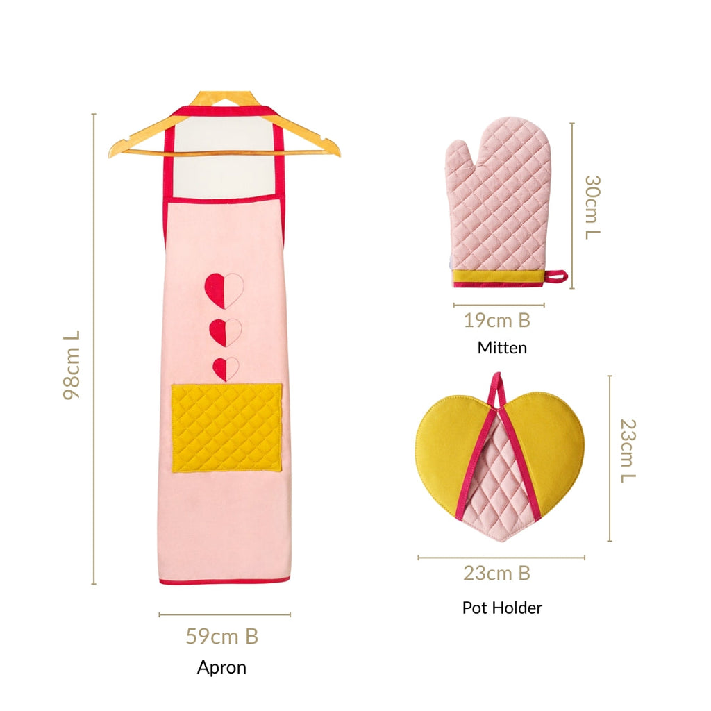 All Hearts Chef Apron With Mitten And Pot Holder Nestasia
