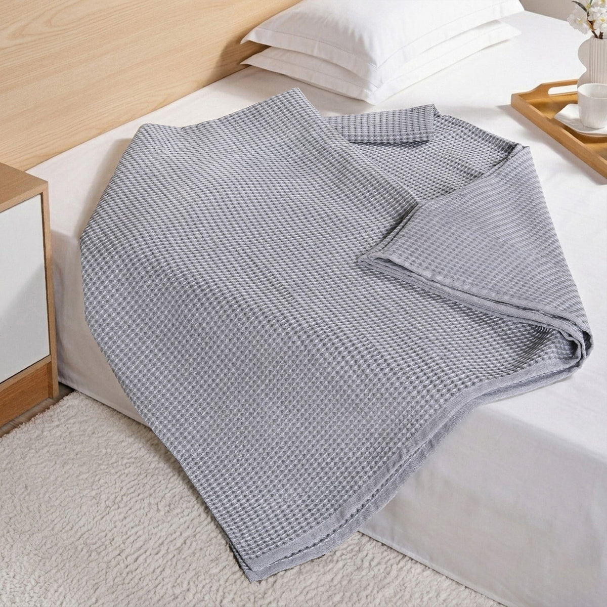 All Season Waffle Sofa Throw Blanket Grey White 220x200cm Nestasia