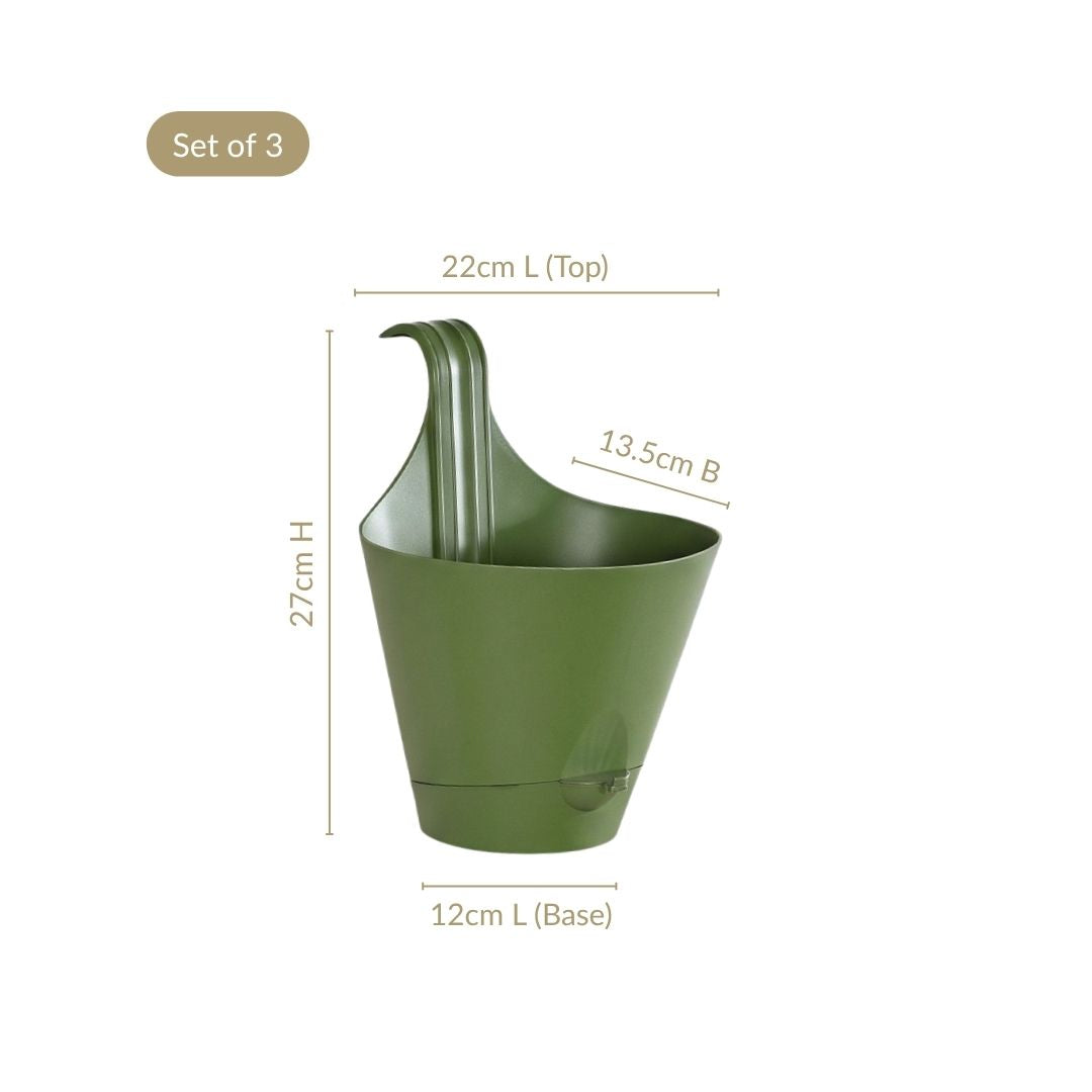 Alpina Balcony And Terrace Self Watering Railing Planter Olive Green Set Of 3 Nestasia