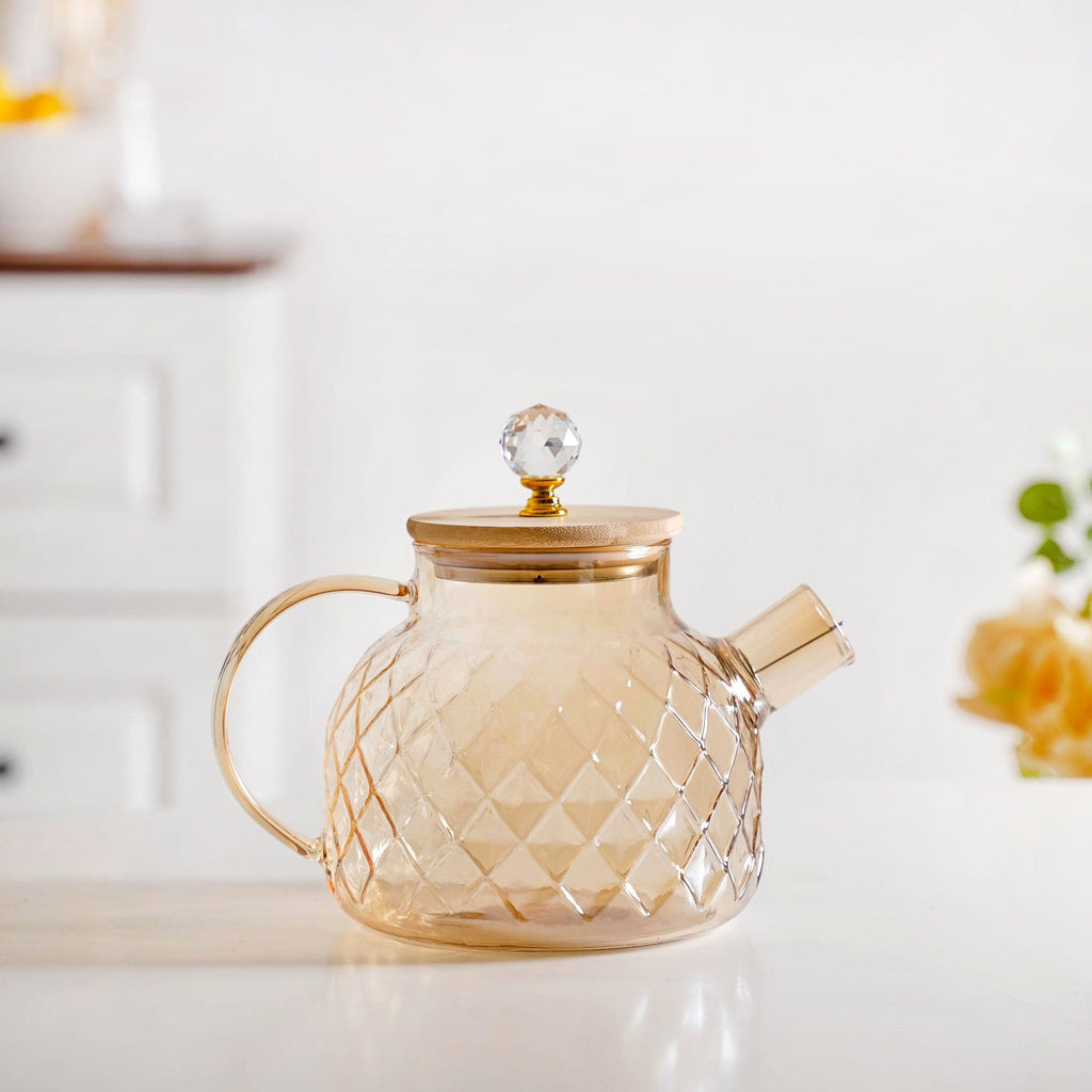 Amber Diamond Glass Jug with Bamboo Lid 1300ml Nestasia