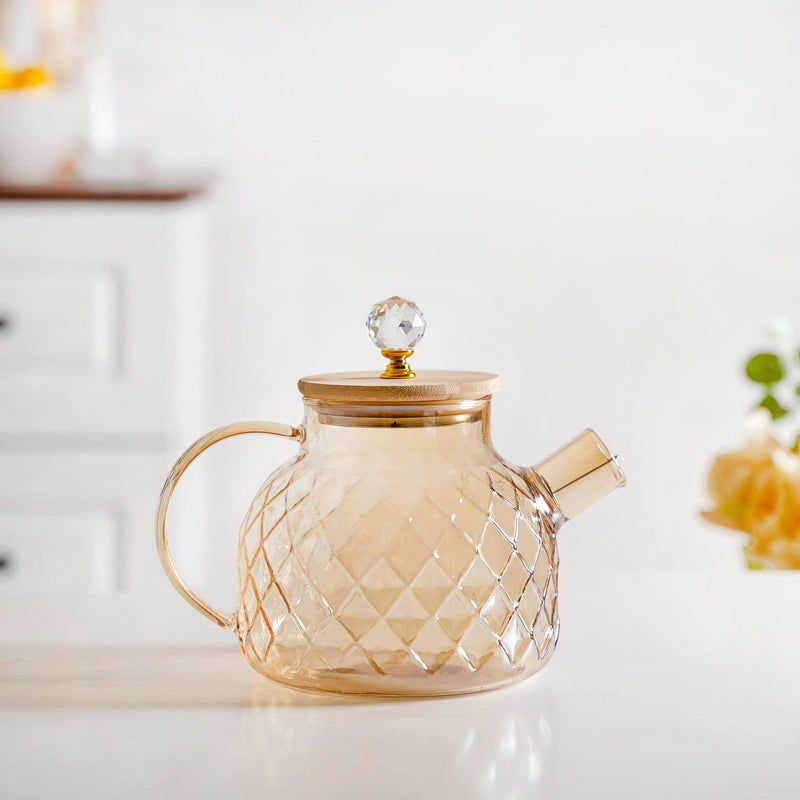 Amber Diamond Glass Jug with Bamboo Lid 1300ml Nestasia