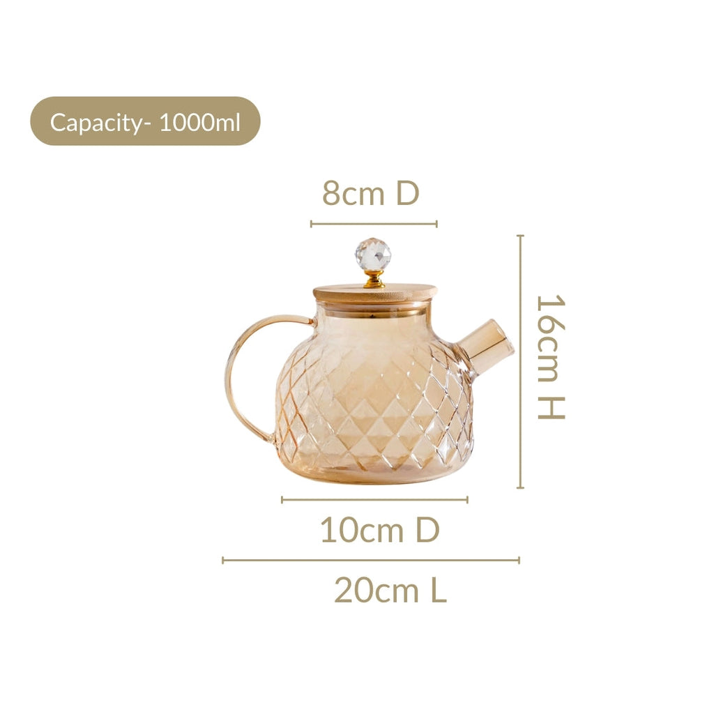 Amber Diamond Glass Jug with Bamboo Lid 1300ml Nestasia