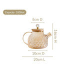 Amber Diamond Glass Jug with Bamboo Lid 1300ml Nestasia